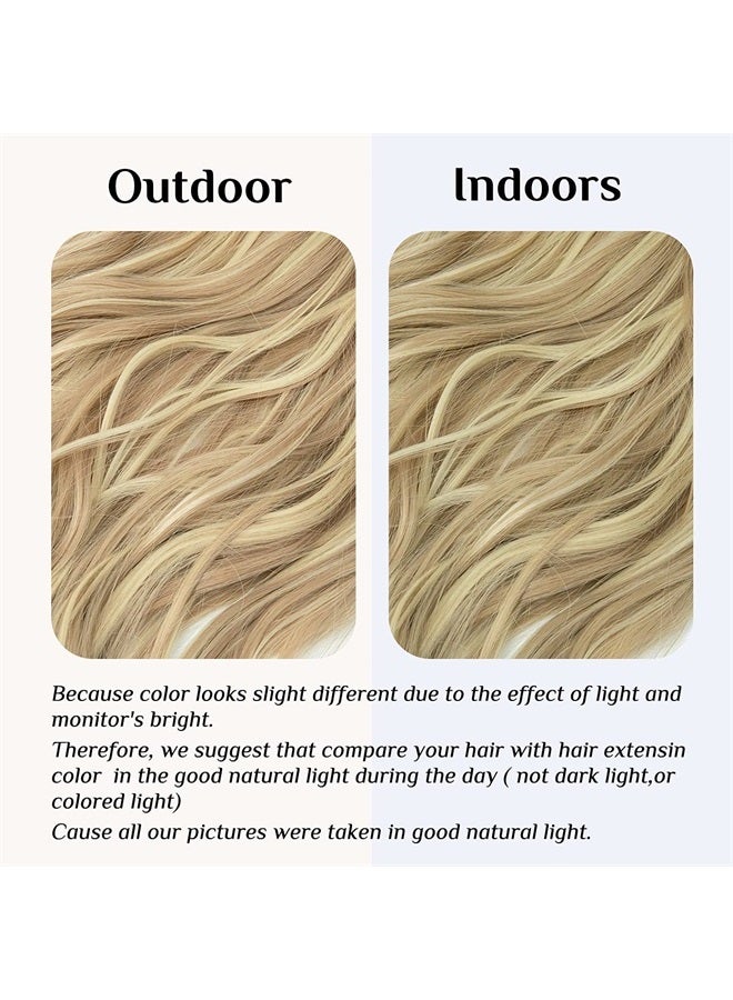 SARLA Invisible Wire Hair Extensions Dirty Blonde Long Wavy Curly Synthetic Hairpieces Highlight Transparent Headband Adjustable for Women No Clip 16 Inch - Image 2