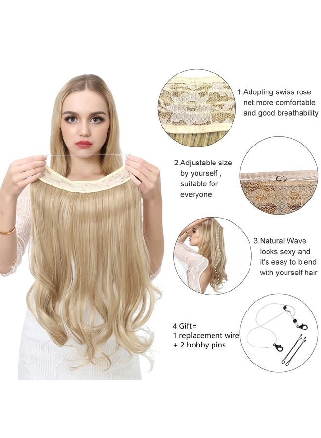 SARLA Invisible Wire Hair Extensions Dirty Blonde Long Wavy Curly Synthetic Hairpieces Highlight Transparent Headband Adjustable for Women No Clip 16 Inch - Image 4