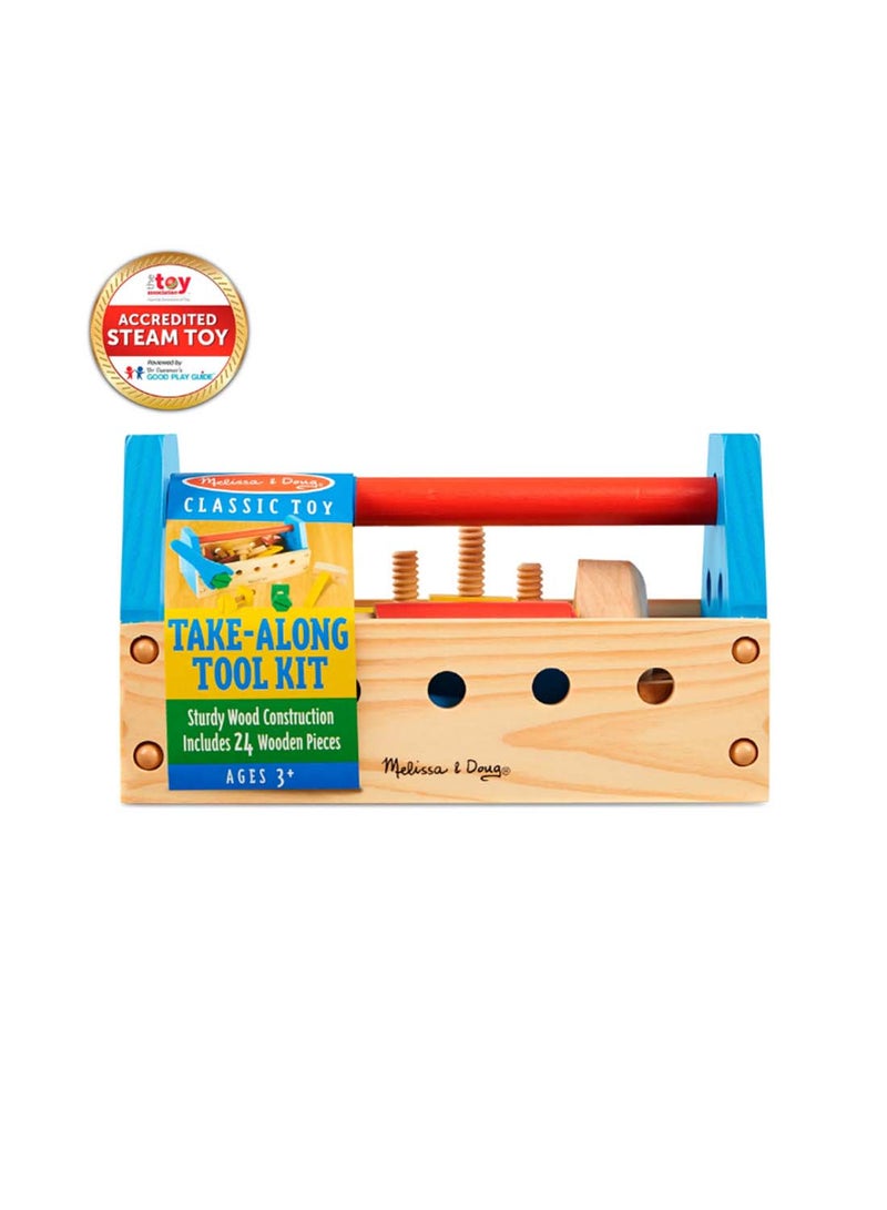 Melissa & Doug Take-Along Tool Kit Wooden Construction Toy 24 Piece Toy Tools, Wooden Tool Set for Toddlers and Kids Ages 3+ - Image 1