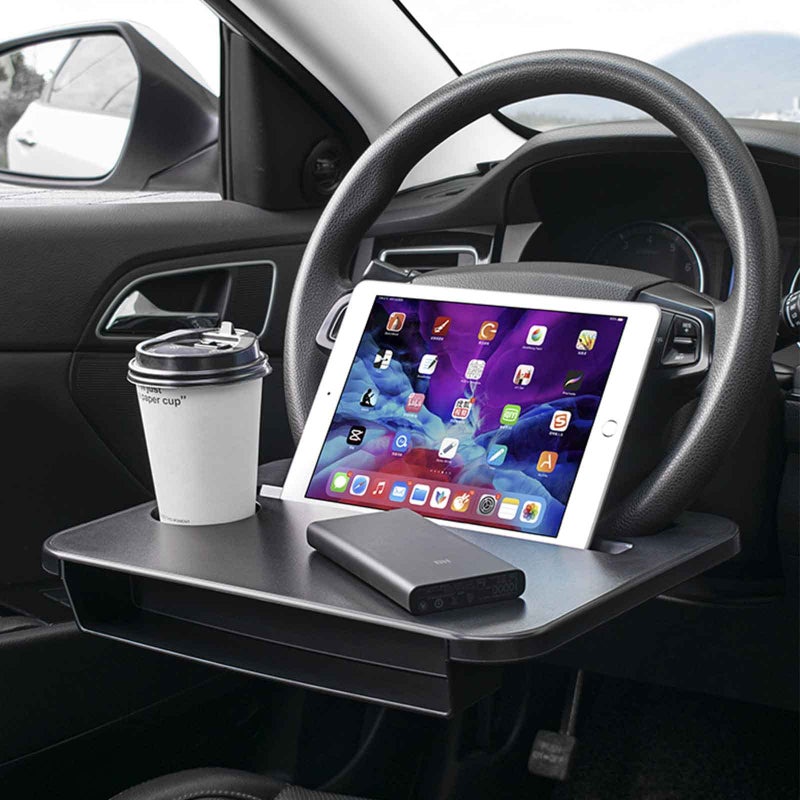 Doubleuse Steering Wheel Tray14511inch Car Food Trays for Eating with Drinks Holder Car Trays for Eating for Pad Laptop Multipurpose Travel Car Accessories Fits Most Vehicles Steering Wheels