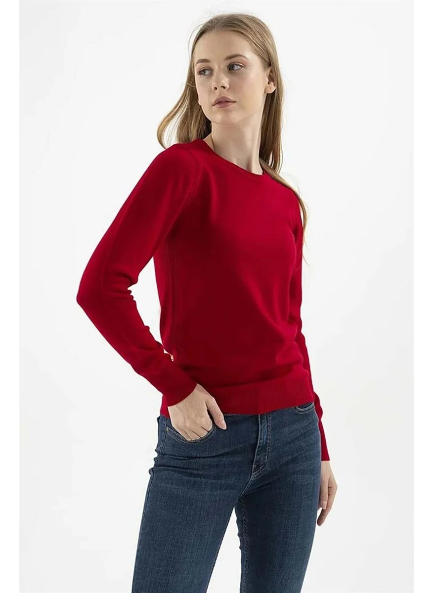 فاشن فريندز Women's Crew Neck Sweater 23K0245K1 Claret Red