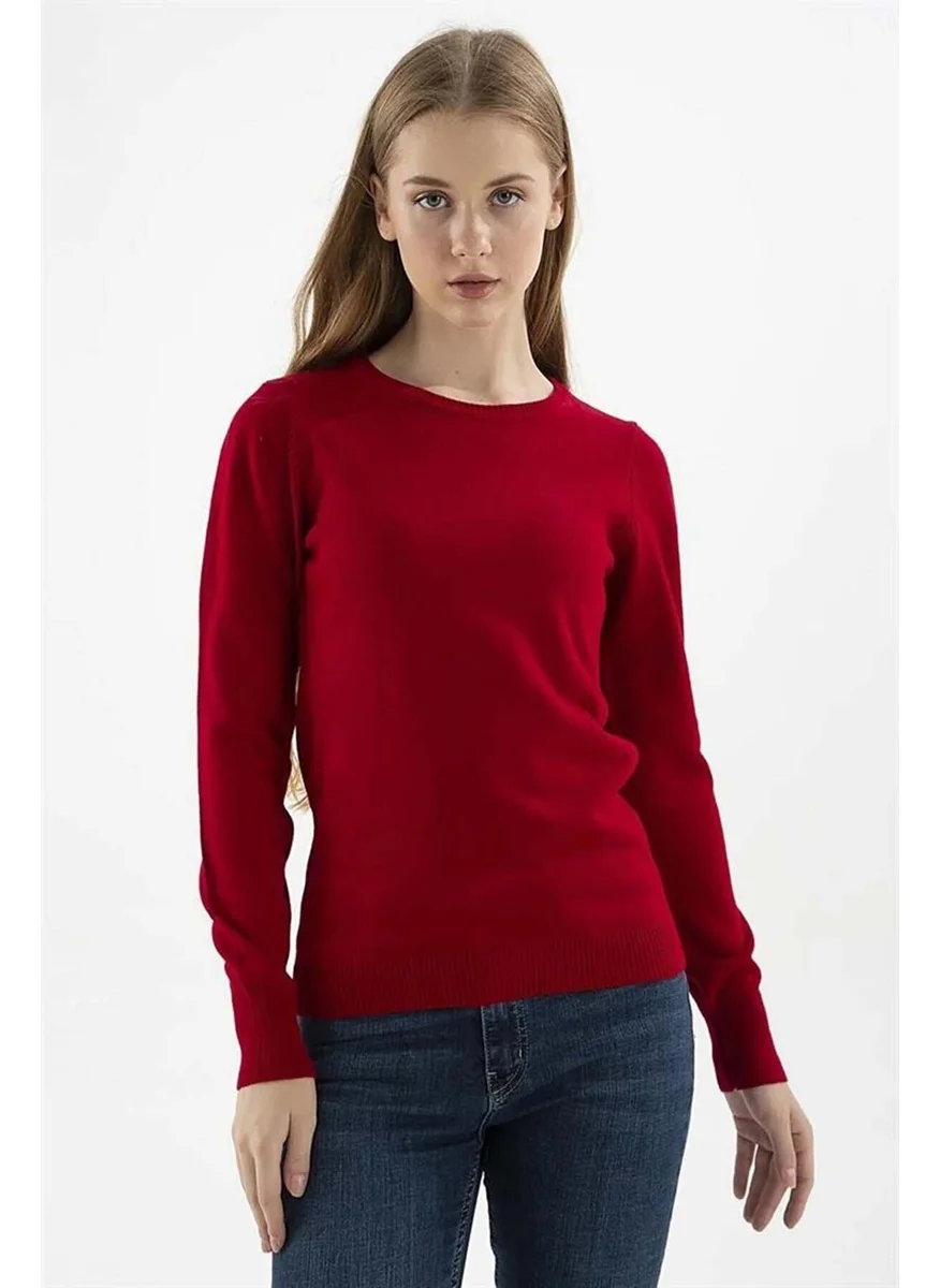 فاشن فريندز Women's Crew Neck Sweater 23K0245K1 Claret Red