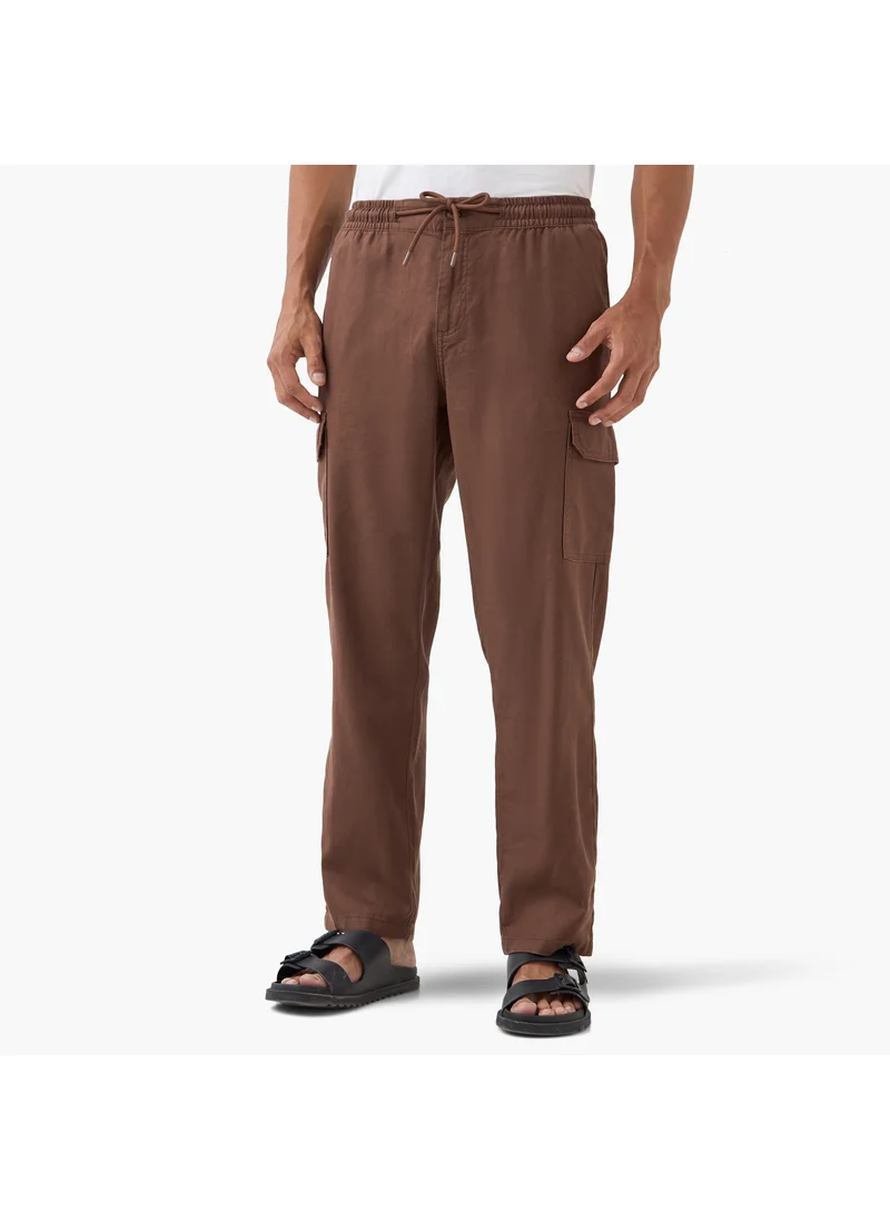 ايكونيك Iconic Linen Blend Cargo Trousers with Drawstring