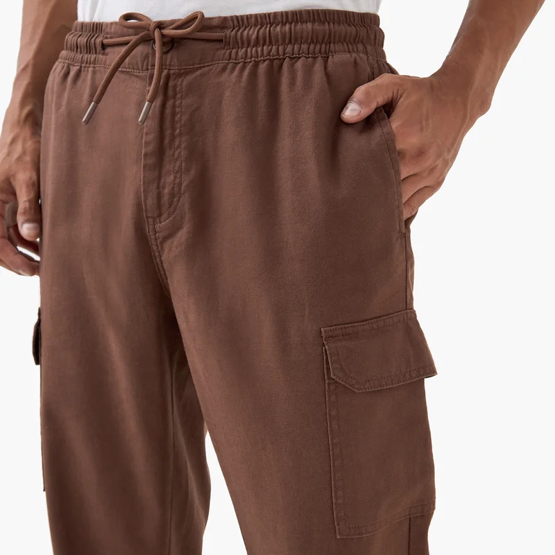 ايكونيك Iconic Linen Blend Cargo Trousers with Drawstring