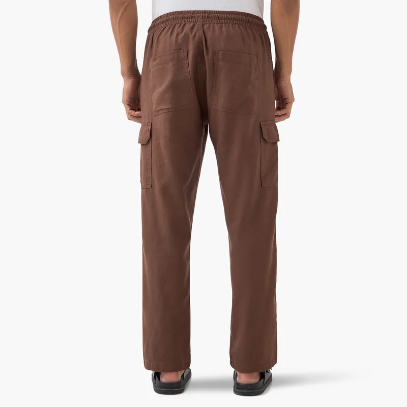 ايكونيك Iconic Linen Blend Cargo Trousers with Drawstring