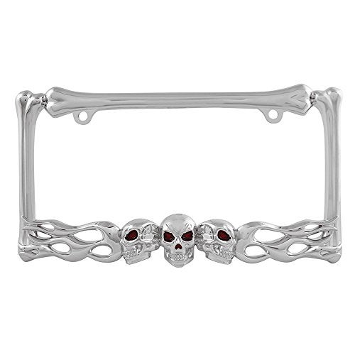 Pilot Automotive WL263-C Chrome 'Skull and Flame' License Plate Frame - Image 1