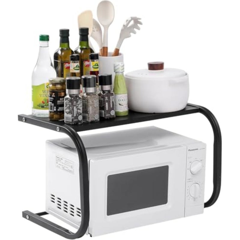Metal Microwave Stand, Space-Saving Countertop Organizer, Sturdy Black Kitchen Shelf for Microwave, Oven and Small Appliances, Compact Home and Office Storage Black, 55x35x35cm, 2-Tier - Image 1