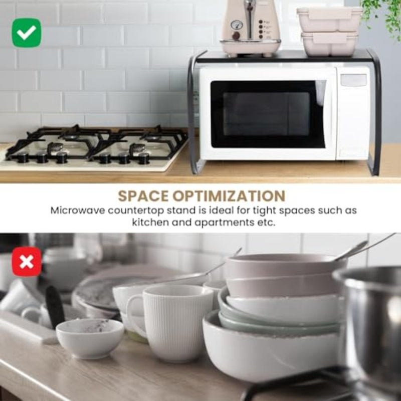 Metal Microwave Stand, Space-Saving Countertop Organizer, Sturdy Black Kitchen Shelf for Microwave, Oven and Small Appliances, Compact Home and Office Storage Black, 55x35x35cm, 2-Tier - Image 4
