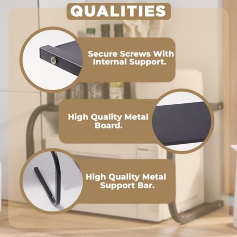 Metal Microwave Stand, Space-Saving Countertop Organizer, Sturdy Black Kitchen Shelf for Microwave, Oven and Small Appliances, Compact Home and Office Storage Black, 55x35x35cm, 2-Tier - Image 3