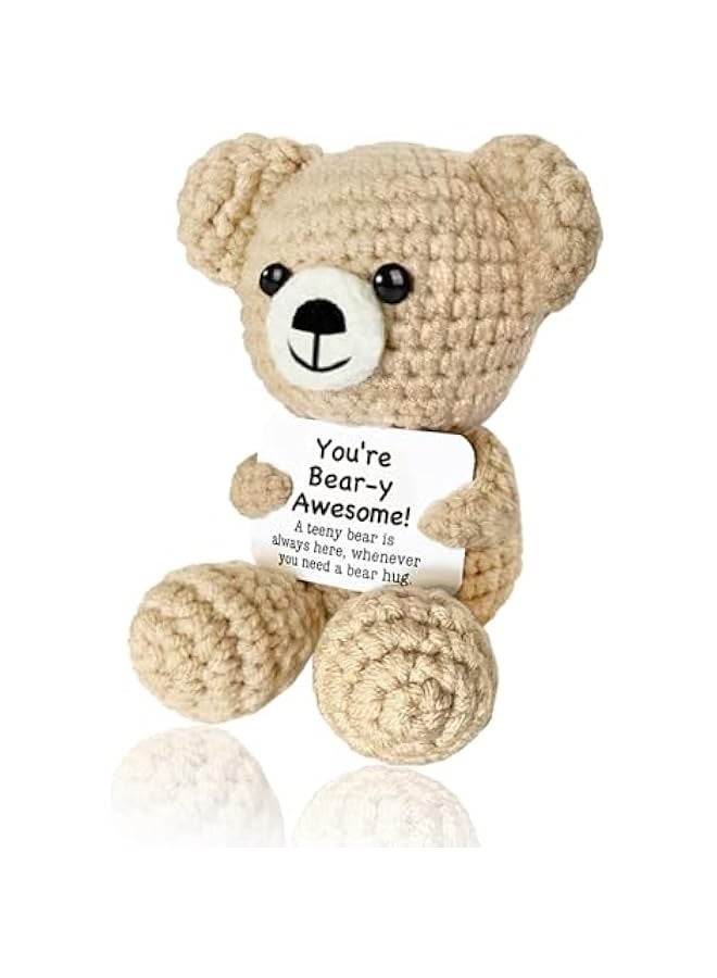 NIBEMINENT Positive Crochet Animals Positive Bear Emotional Support Crochet Stuffed Animal Small Teddy Bear Cute Handmade Gifts Knitted Doll with Positive Card for Women Men Mom Birthday Xmas Stocking Stuffer - Image 1