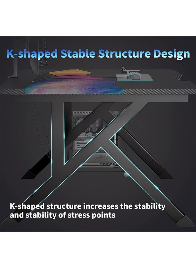 Favarey - Gaming Desktop Computer Desk,Home Office Desk,Versatile Gaming and Study Solution for Modern Homes,Ideal for Students and Gamers, Spacious and Functional Black carbon fiber 100CM - Image 1