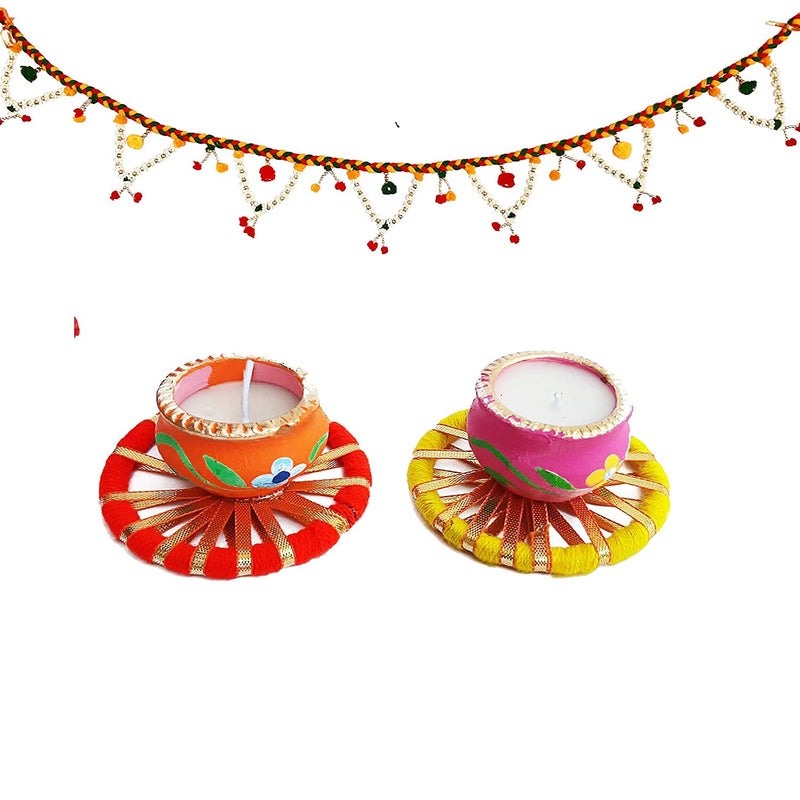 Forty Wings تزيين باب باندهنوار مع 2 قطعة من مصابيح الشمع لمهرجان ديوالي 3 قدم