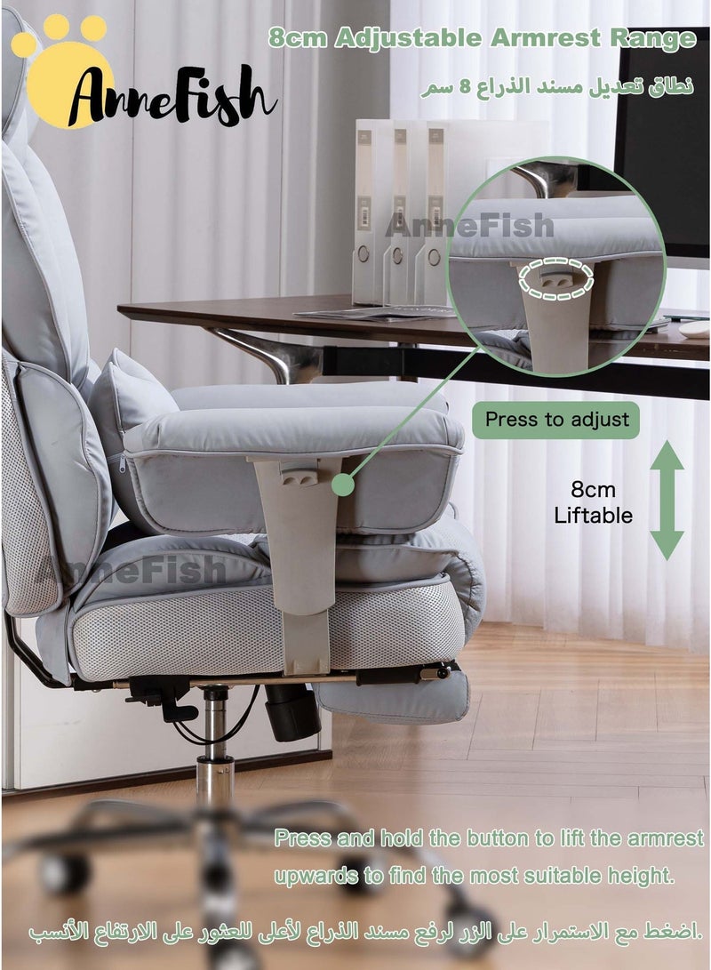 آن فش كرسي مكتب تنفيذي مريح بتصميم هندسي، مزود بمساند ذراع قابلة للرفع، مصنوع من جلد مقاوم لخدوش القطط، كرسي مكتب دوار بتصميم "كلاود" مع مسند للقدمين، قابل لتعديل الارتفاع، كرسي استرخاء، مناسب للمنزل والمكتب، كرسي مريح لألعاب الكمبيوتر، مقعد زنبركي، عجلات صامتة. - Image 2