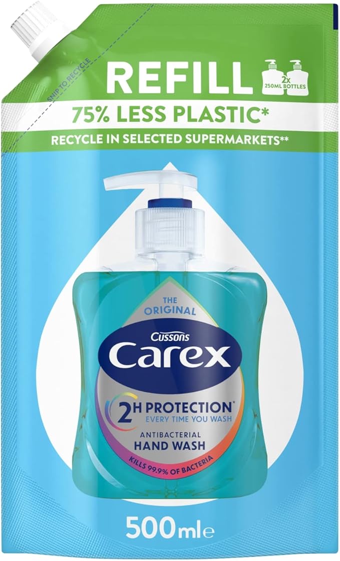 Carex 2 Hour Protection Antibacterial Moisture Hand Wash Refills Liquid Hand Soap Eco Refill for Homes Businesses Caring Hand Wash Bulk Buy Pack of 3 x 1 litre - Image 1