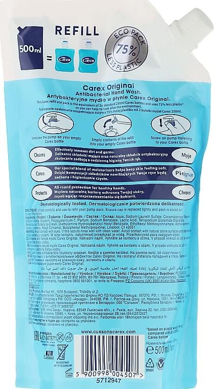 Carex 2 Hour Protection Antibacterial Moisture Hand Wash Refills Liquid Hand Soap Eco Refill for Homes Businesses Caring Hand Wash Bulk Buy Pack of 3 x 1 litre - Image 4