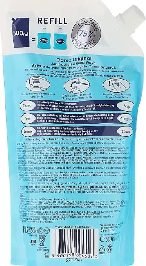 Carex 2 Hour Protection Antibacterial Moisture Hand Wash Refills Liquid Hand Soap Eco Refill for Homes Businesses Caring Hand Wash Bulk Buy Pack of 3 x 1 litre - Image 3