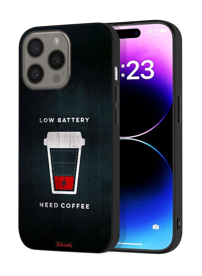 Tolwak Apple iPhone 15 Pro Protective Case Cover Low Battery Need Coffee  - Image 1