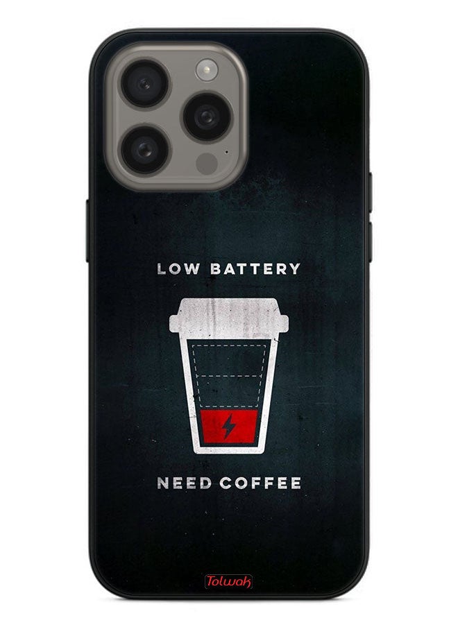 Tolwak Apple iPhone 15 Pro Protective Case Cover Low Battery Need Coffee  - Image 2