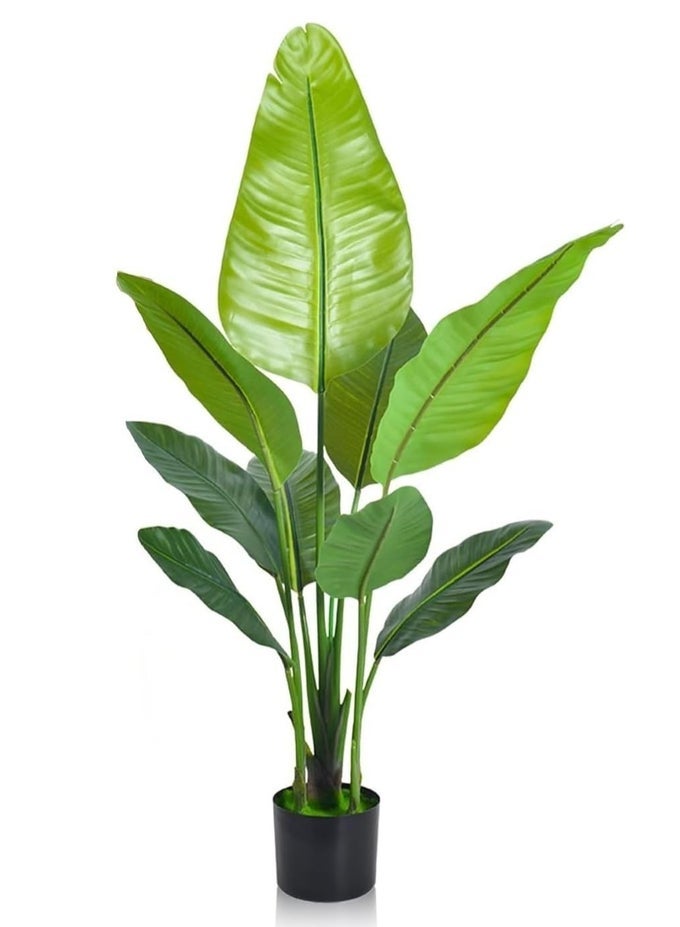 Essentials 360 Artificial Banana Tree 120cm Faux Banana Plant with Lifelike Leaves, Bird of Paradise Plant with Moss & Pot, for Home Office Garden Living Room Indoor Outdoor Decor artificial plant