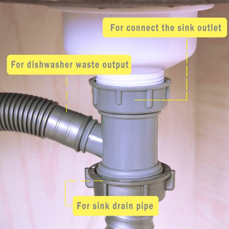 Cinsda Kitchen Sink Drain Pipe Adapter Wye, Y-Shaped Strainer Connector Waste Outlet Male Female Thread Fitting with Dishwasher Input - Image 4