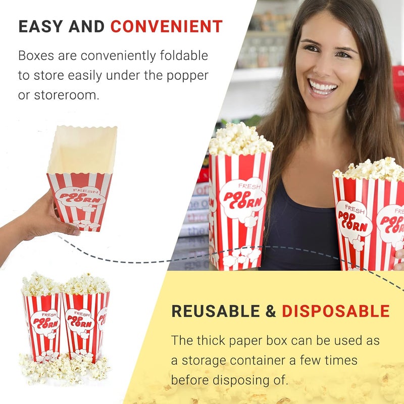 Salbree 30 Movie Night Popcorn Paper Boxes Buckets 7.75 Inches Tall Large Box & Holds 46 Oz Old Fashion Vintage Retro Party Design Red & White Colored Nostalgic Carnival Stripes Bags & Tubs various qty avail - Image 5