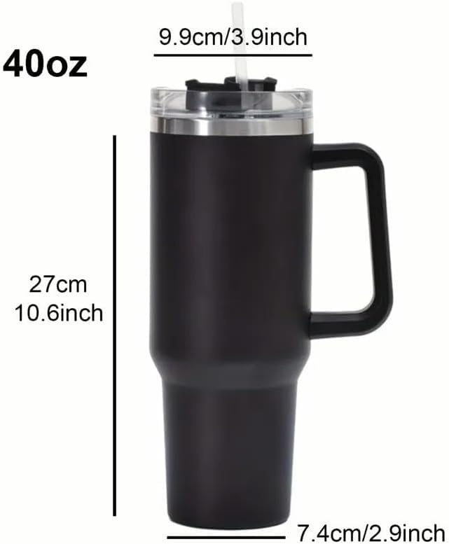 DWEASY Insulated 40 oz Tumbler with Handle and Straw Lid Double Wall Stainless Steel Water Bottle Cup Reusable Travel Mug BPA Free Durable for Iced Tea Coffee Gift Rose Quartz Black - Image 2