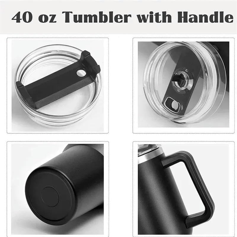 DWEASY Insulated 40 oz Tumbler with Handle and Straw Lid Double Wall Stainless Steel Water Bottle Cup Reusable Travel Mug BPA Free Durable for Iced Tea Coffee Gift Rose Quartz Black - Image 3