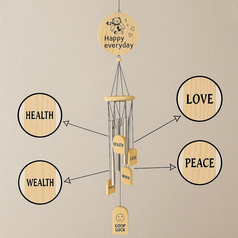 LUVAE Wind Chimes – 4 Pipe Silver Chime with Wooden Message Catcher for Home, Bedroom, Balcony, Garden – Positive Energy, Calming Sound – Gift for Couples, Housewarming, Birthday - Image 3