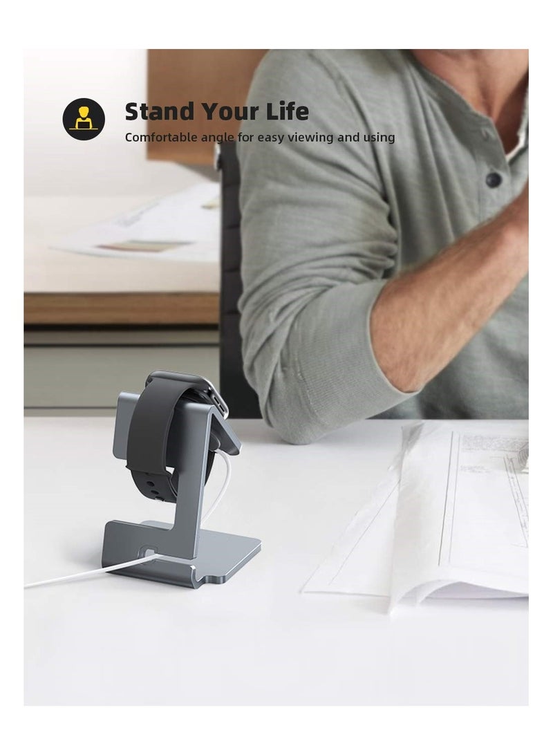 SYOSI Apple Watch Charging Stand, Charging Dock Station Apple Watch Display Watch Docking Station Universal Compatibility for Apple Watch Series 7/SE 45mm 41mm Series 6/5/4/3/2/1 / 44mm/42mm/40mm/38mm, Gary - Image 3