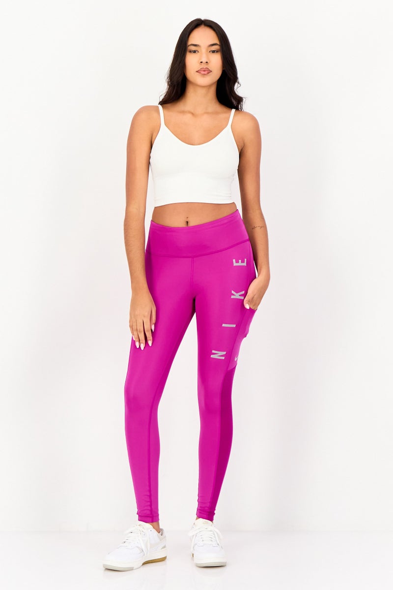 Nike Women Dri Fit Brand Logo Running Leggings, Purple - Image 2
