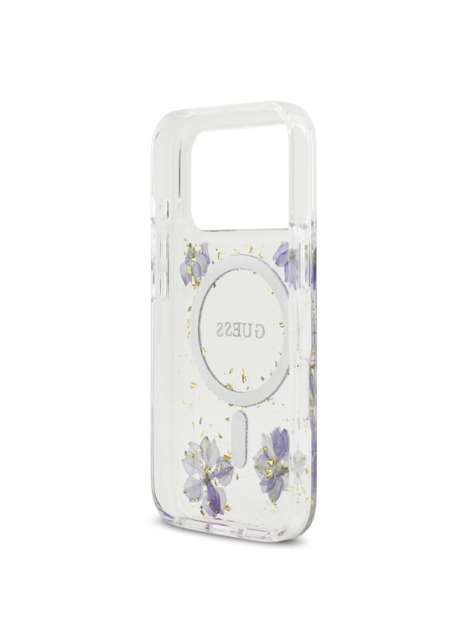 GUESS Guess MagSafe Resin Case with Flowers & Glitter Pattern for iPhone 17 Pro Max, Slim Profile, Drop Protection, Easy Snap-On, Sustainable Packaging, Comfortable Grip, Lightweight Design - Purple - Image 2