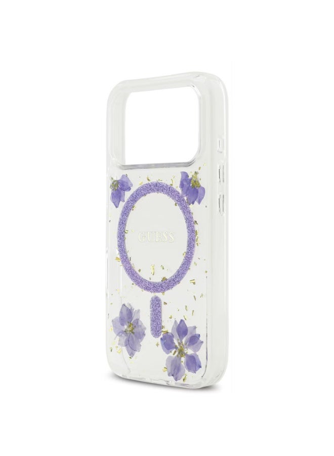 GUESS Guess MagSafe Resin Case with Flowers & Glitter Pattern for iPhone 17 Pro Max, Slim Profile, Drop Protection, Easy Snap-On, Sustainable Packaging, Comfortable Grip, Lightweight Design - Purple - Image 3