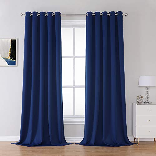 DUALIFE Navy Blue Blackout Curtains Thermal Insulated Window Drapes with Grommet Curtains Panels for Living Room Boys Kids Room 60 x 108 Inches Long 2 Panels Set