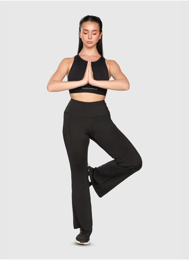 Musclemind Women's Flare Pants with High Waist Anti Slip No Roll Down Waistband, 2 Deep Pockets, Super Soft, Lightweight And Streachable Fabric for All Day Comfort  - Image 5