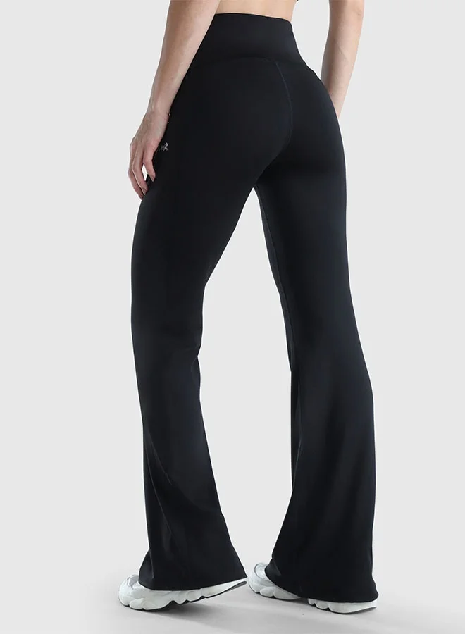 Musclemind Women's Flare Pants with High Waist Anti Slip No Roll Down Waistband, 2 Deep Pockets, Super Soft, Lightweight And Streachable Fabric for All Day Comfort