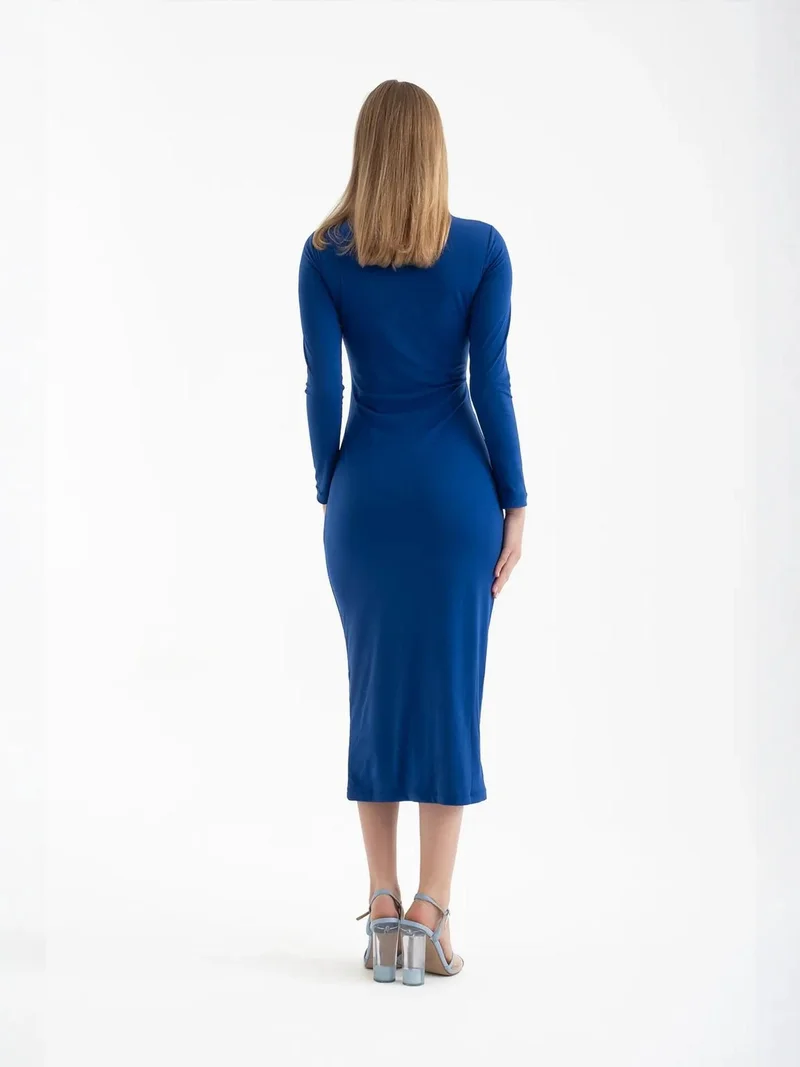 HICCUP royal blue Scoop Neck Cut Out Long Sleeve Midi Dress for Women | Best Price UAE