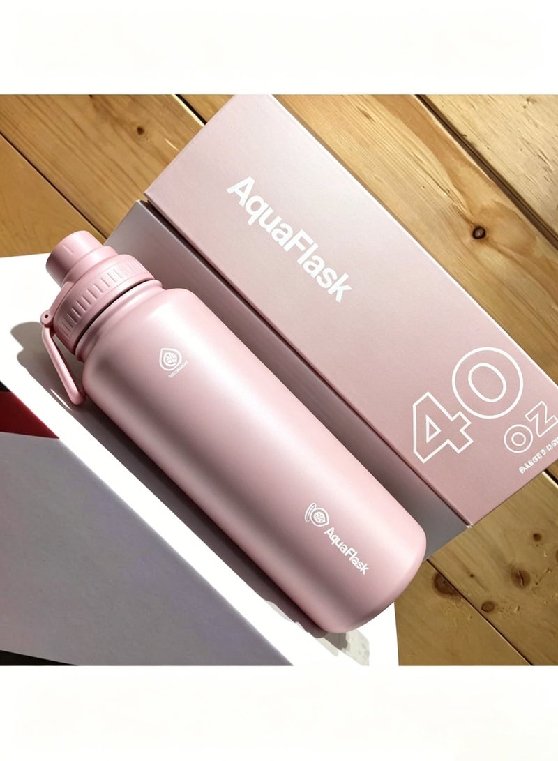 AquaFlask زجاجة ماء من الفولاذ المقاوم للصدأ معزولة، 40 أونصة/1200 مل، ترمس مزدوج الجدران للسوائل الساخنة والباردة، احتفاظ بالحرارة لمدة 12 ساعة أو البرودة لمدة 24 ساعة، خالية من BPA، للاستخدام في الصالة الرياضية والعمل - Image 5
