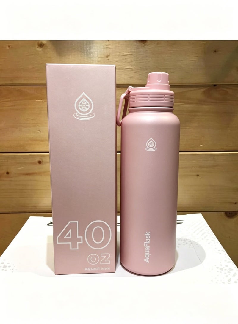AquaFlask زجاجة ماء من الفولاذ المقاوم للصدأ معزولة، 40 أونصة/1200 مل، ترمس مزدوج الجدران للسوائل الساخنة والباردة، احتفاظ بالحرارة لمدة 12 ساعة أو البرودة لمدة 24 ساعة، خالية من BPA، للاستخدام في الصالة الرياضية والعمل - Image 4