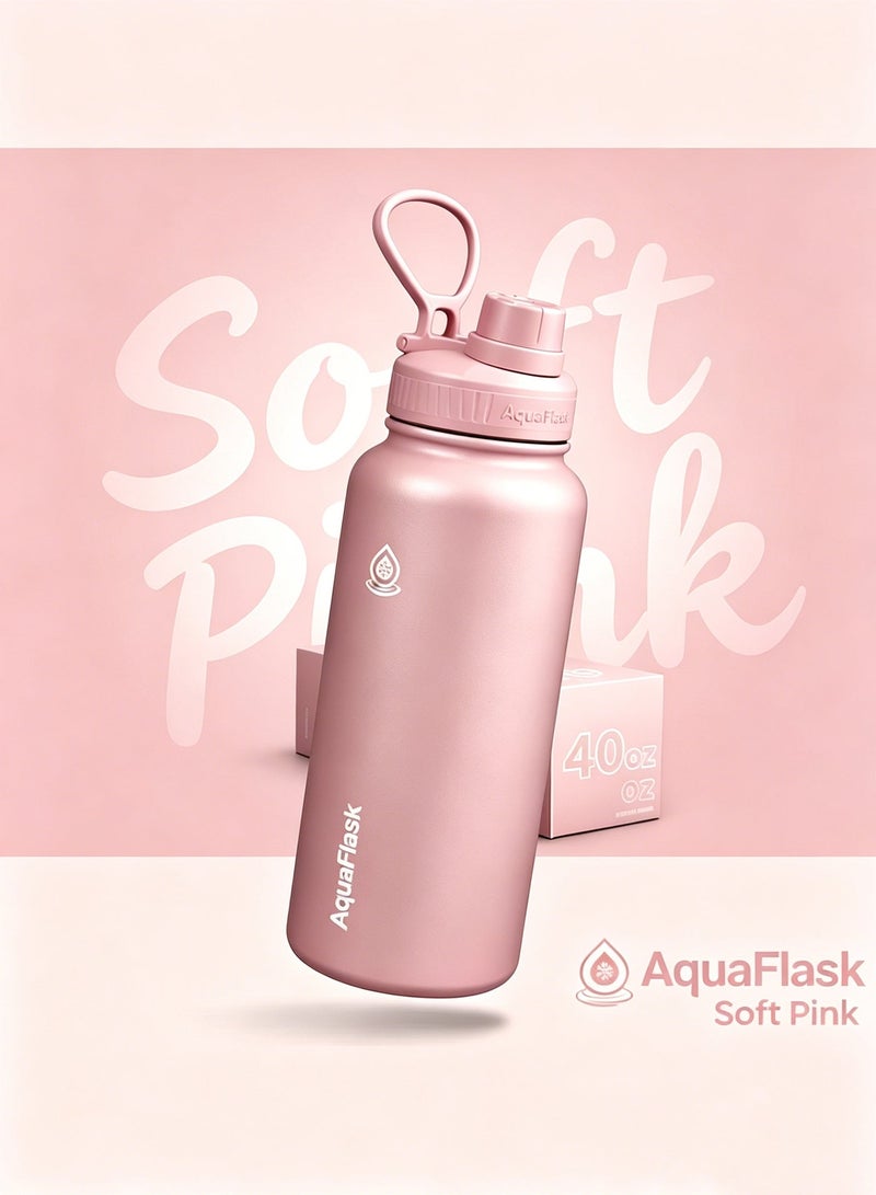 AquaFlask زجاجة ماء من الفولاذ المقاوم للصدأ معزولة، 40 أونصة/1200 مل، ترمس مزدوج الجدران للسوائل الساخنة والباردة، احتفاظ بالحرارة لمدة 12 ساعة أو البرودة لمدة 24 ساعة، خالية من BPA، للاستخدام في الصالة الرياضية والعمل - Image 3