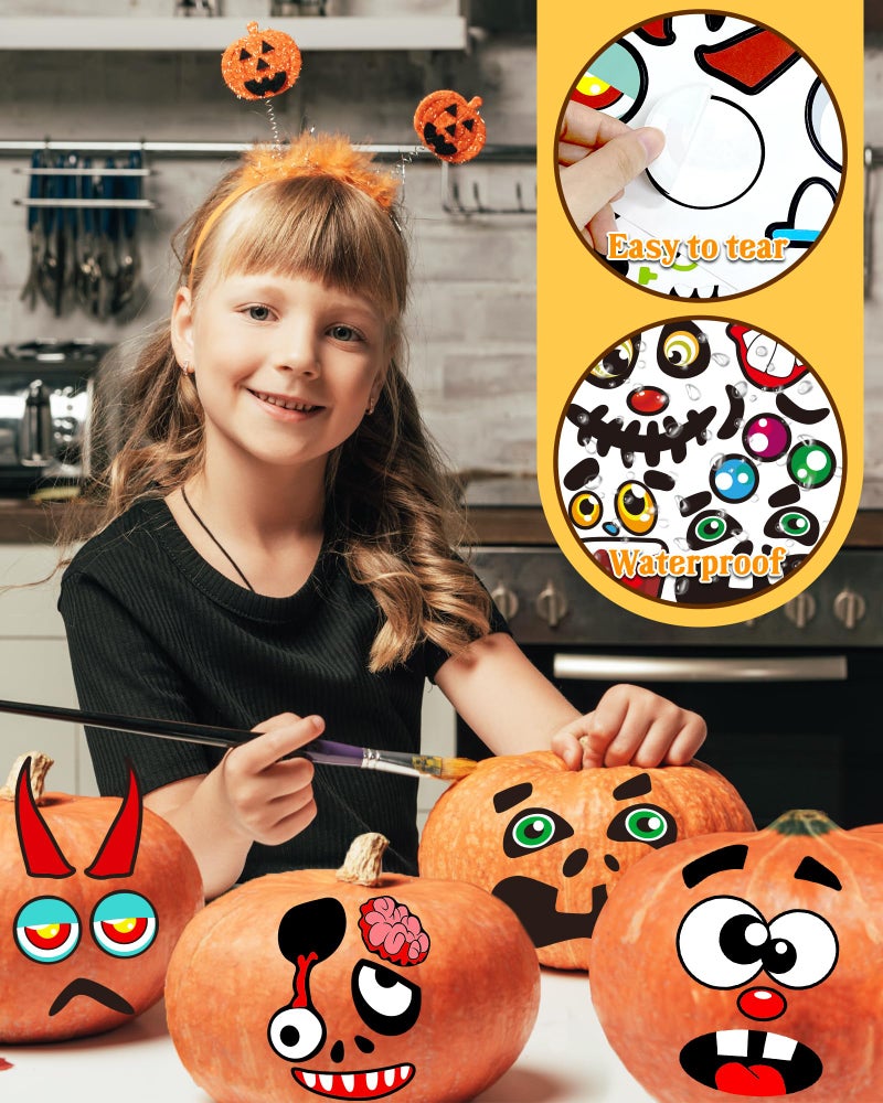 Greingways Halloween Pumpkin Stickers, Make 88 Funny Face Pumpkin Decorating Kit for Halloween Party Decorations, Pumpkin Painting Kit Halloween Crafts Gifts Halloween Games for Kids - Image 5