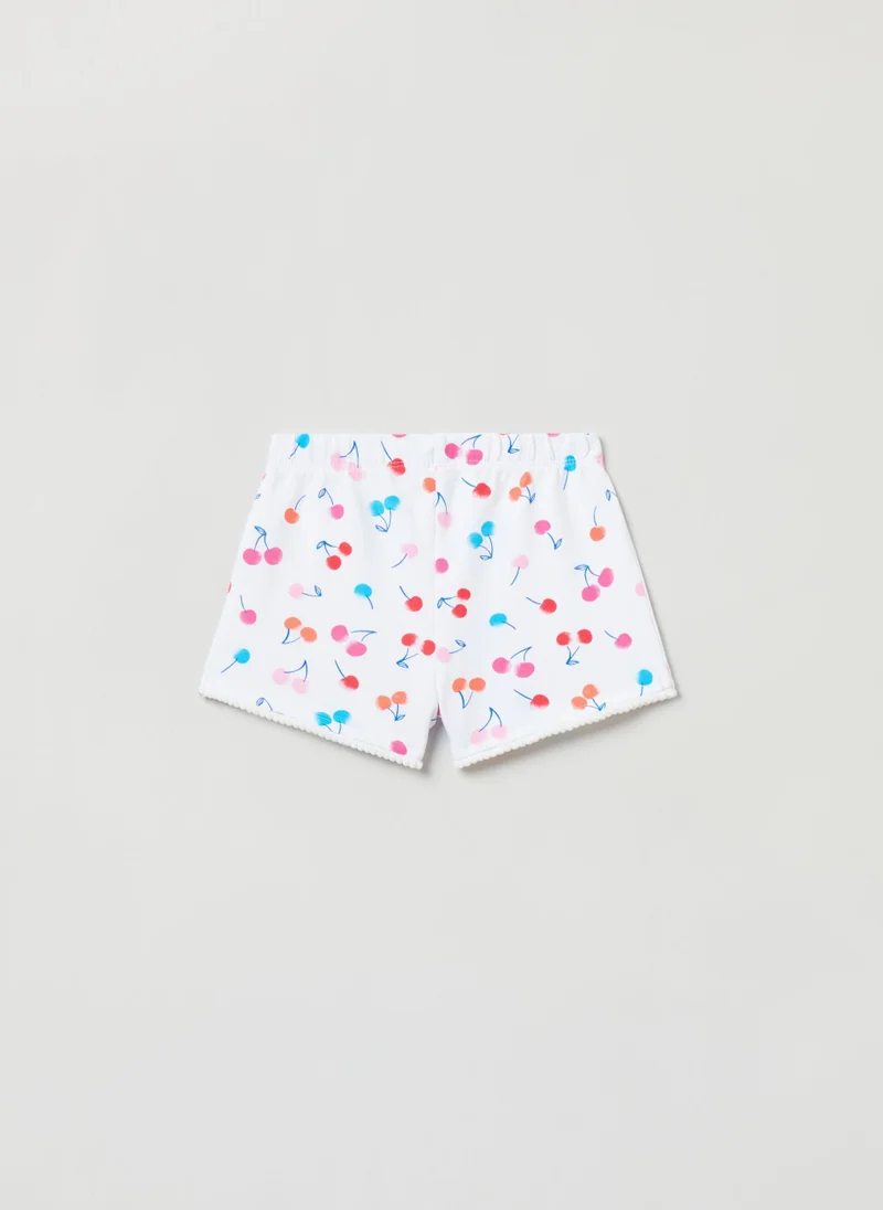 او في اس French Terry Shorts With Print And Pompoms