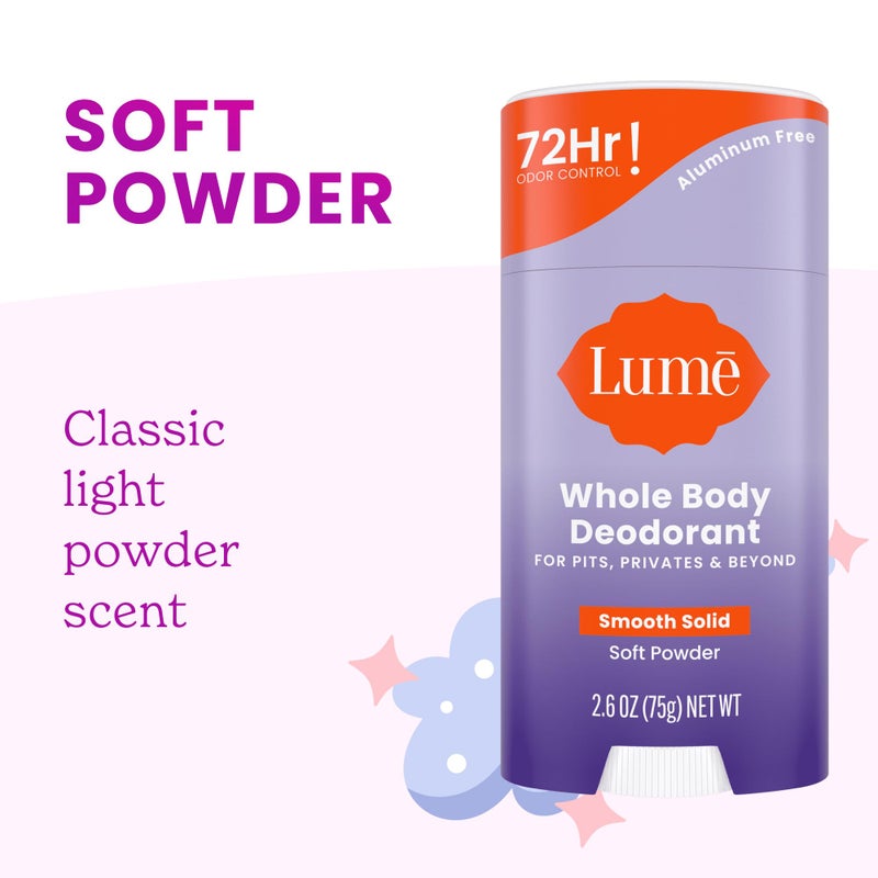 Lume Whole Body Deodorant - Smooth Solid Stick - 72 Hour Odor Control - Aluminum Free, Baking Soda Free and Skin Safe - 2.6 Ounce (Soft Powder) - Image 4