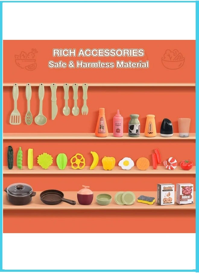 HQ-GAMING - Play Kitchen Set for Kids 63CM Tall Kids Play Kitchen with Realistic Lights and Sounds Simulation of Spray, 42Pcs Toy Kitchen Set for Toddlers Girls Boys Gift -(Orange Red) - Image 1