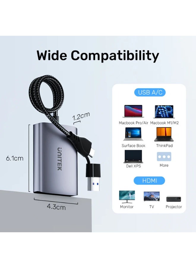 UNITEK محول USB C/A إلى HDMI مزدوج لنظامي Windows و Mac | يدعم شاشتين بدقة 1080p | وضع التمديد والعكس | كابل من سبائك الألمنيوم ونايلون مضفر - Image 2