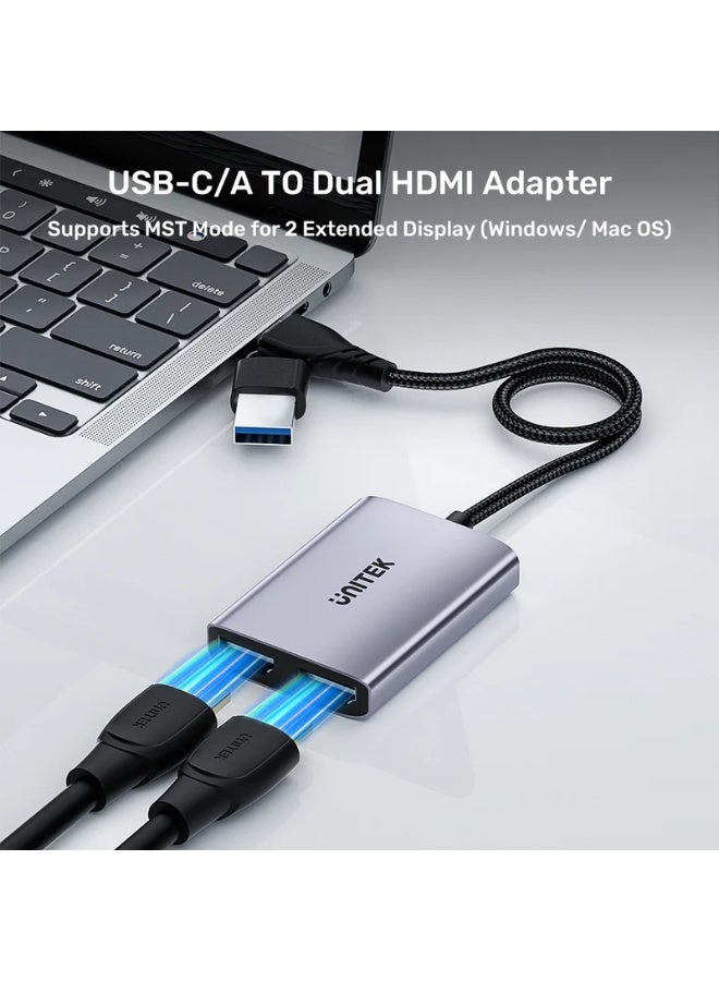 UNITEK محول USB C/A إلى HDMI مزدوج لنظامي Windows و Mac | يدعم شاشتين بدقة 1080p | وضع التمديد والعكس | كابل من سبائك الألمنيوم ونايلون مضفر - Image 5