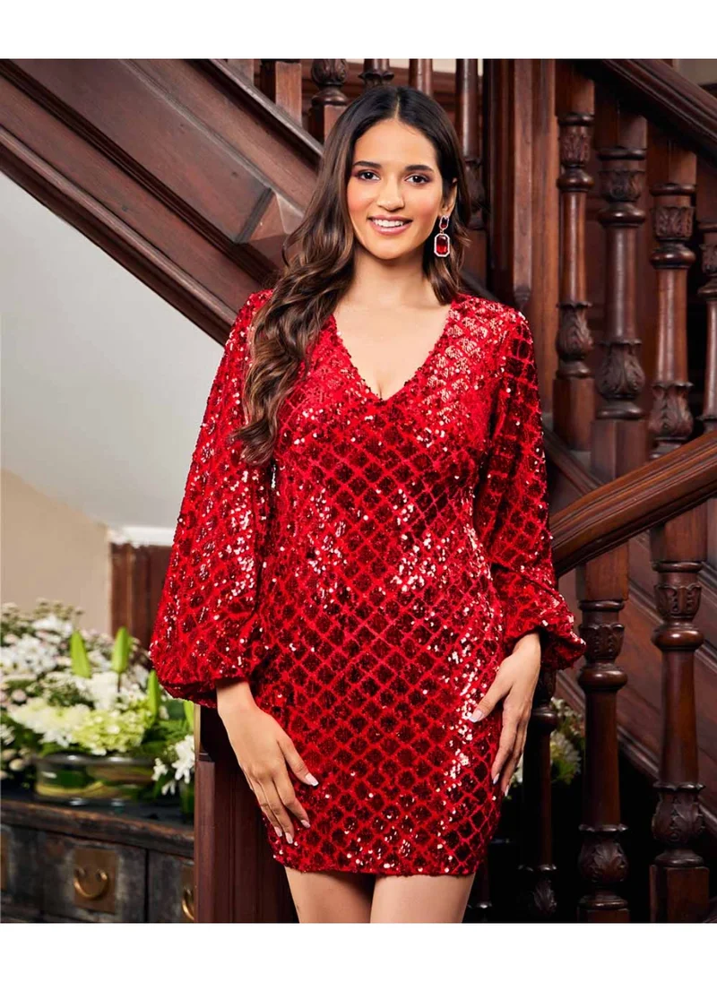Zigzag Vneck Sequin Bodycon Dress