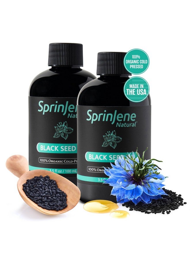SprinJene زيت الحبة السوداء العضوي 100% نقي من سبريجن® مضغوط على البارد لصحة الفم، زيت الحبة السوداء من نيغلا سativa، زيت الكمون الأسود العضوي، أوميغا 3 6 9، يغذي البشرة، يدعم المفاصل، 3.5 أونصة سائلة 2 عبوة - Image 1