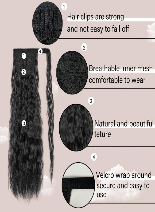 rosmile Corn Wave Ponytail Extension Wrap Around 26 Inches Long Curly Wavy Pony Tail Extension Synthetic Black Ponytails Hairpiece for Women Girls (26 Inches, 1B Natural Black) - Image 5