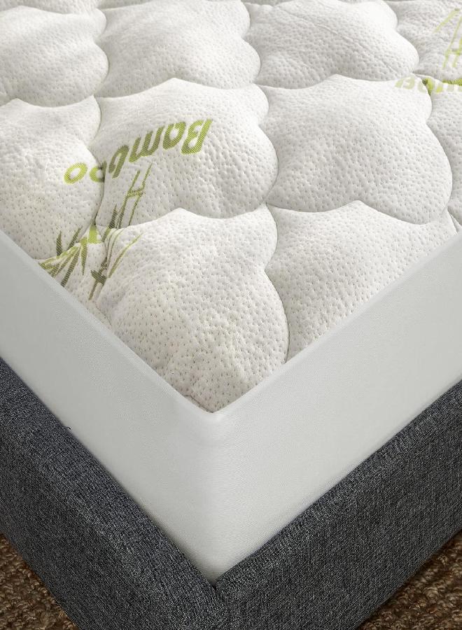 Moonsea Bamboo Mattress Pad Twin Air Mattress Topper Cover, Twin Size Quilted Fitted Mattress Pad, Super Soft Breathable and Noiseless Bamboo Pillow Top Mattress Topper Fits Up to 16 inch Air Mattress  - Image 3