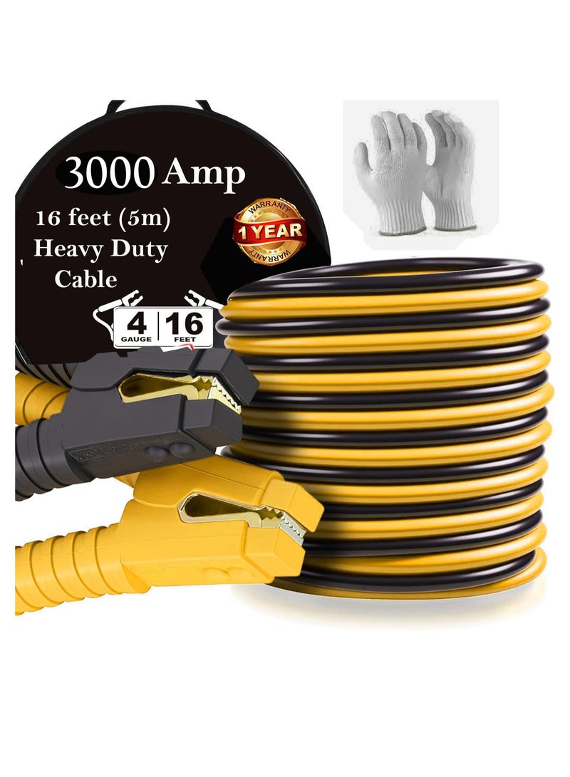 TORONTO 3000AMP Heavy Duty Jumper Cables – 16 Feet (5m) Battery Booster with Carry Bag & Gloves for Car, Van, Truck - Image 1